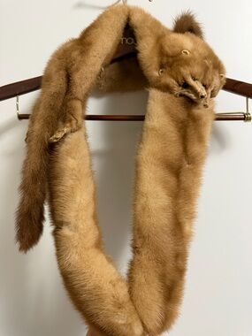 Genuine Mink Fur Stole Wrap with Head & Tail – Vintage Luxury Piece